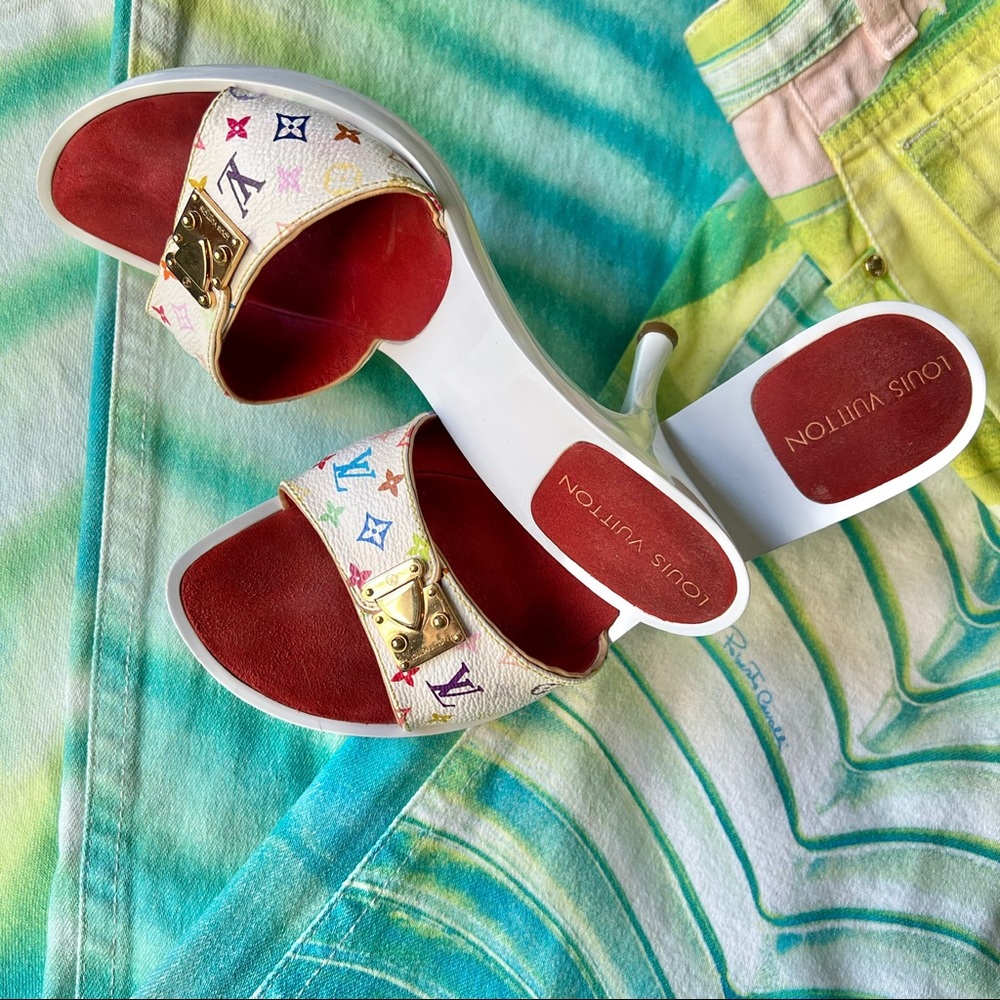 SOLD Louis Vuitton X Takashi Murakami Multicolor Blanc/White Mule Heels